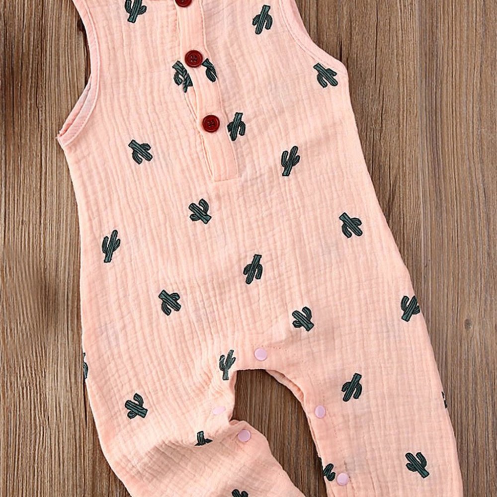 Pink Cactus Muslin Cotton Sleeveless Baby Romper